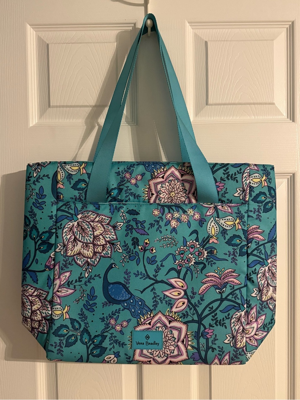 Vera Bradley Teal Floral Peacock Large Tote Bag Zip Top
